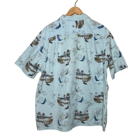 Croft & Barrow Hawaiian Shirt Sailboat Short Sleeve Button Up Blue Men's Size L - Picture 7 of 7